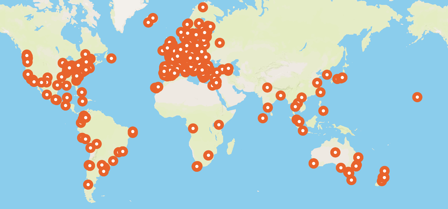 Static image of map with pins of all Quouch hosts